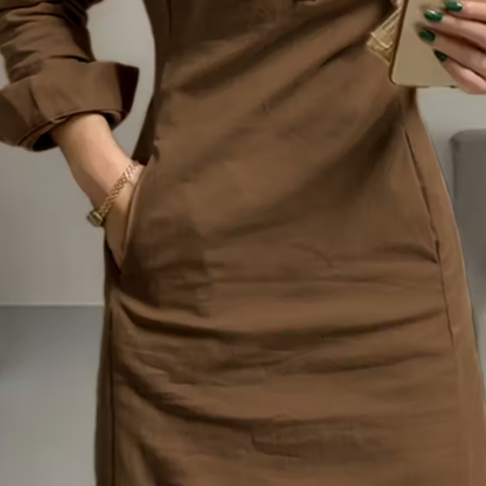 Brown Long Sleeve Dress (L) NEW - Picture 2 of 6